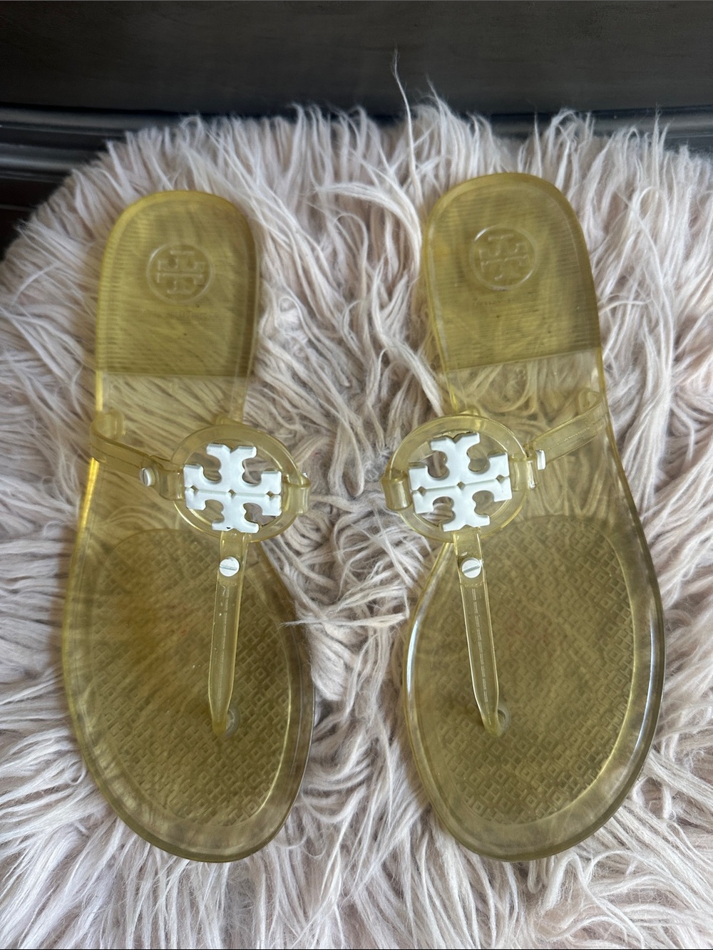 Tory Burch Transparent Yellow Jelly Logo Thong Sandals